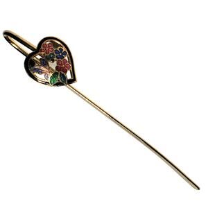 Vintage Cloisonné Heart Butterfly Floral Bookmark Gold Tone 6" Unsigned